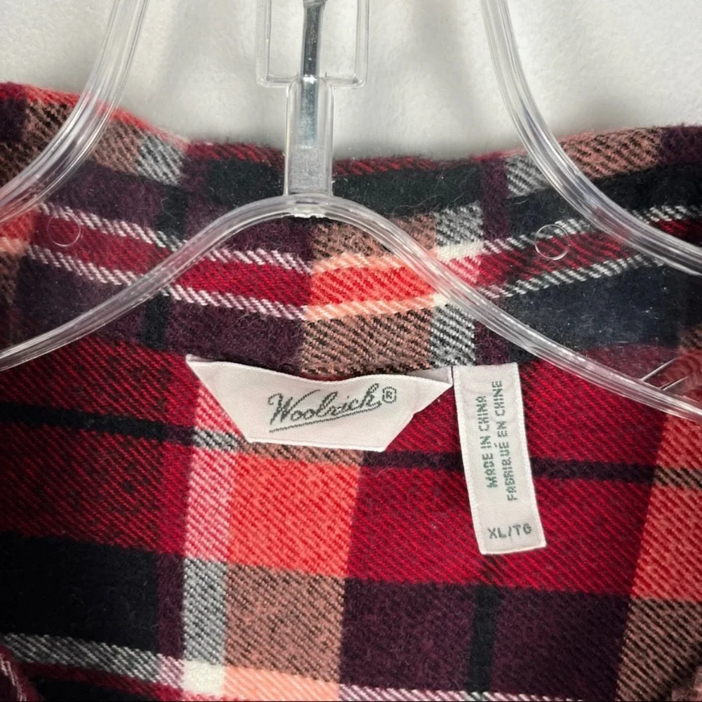 Woolrich Women’s Red & Black Plaid Flannel 100% Cotton Button Down Shirt XL - Picture 5 of 6